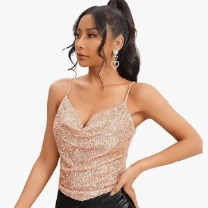 Sequin Crop Top with Cowl Neck